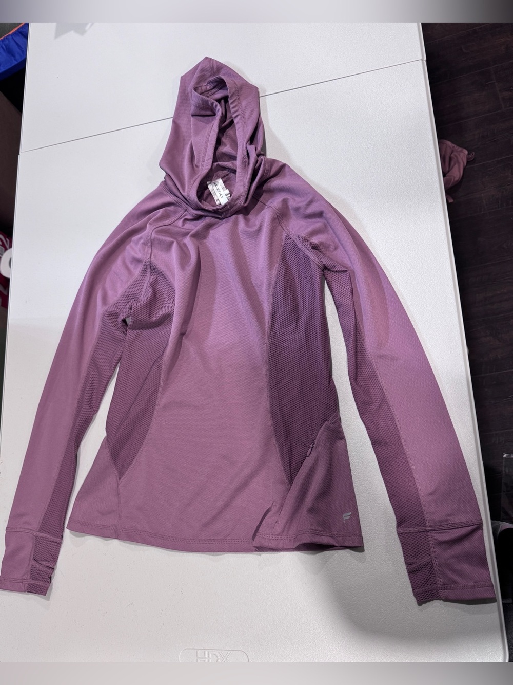 Fabletics Alicia Performance Pullover Mauve Pink Hooded Thumbholes Gym Womens S